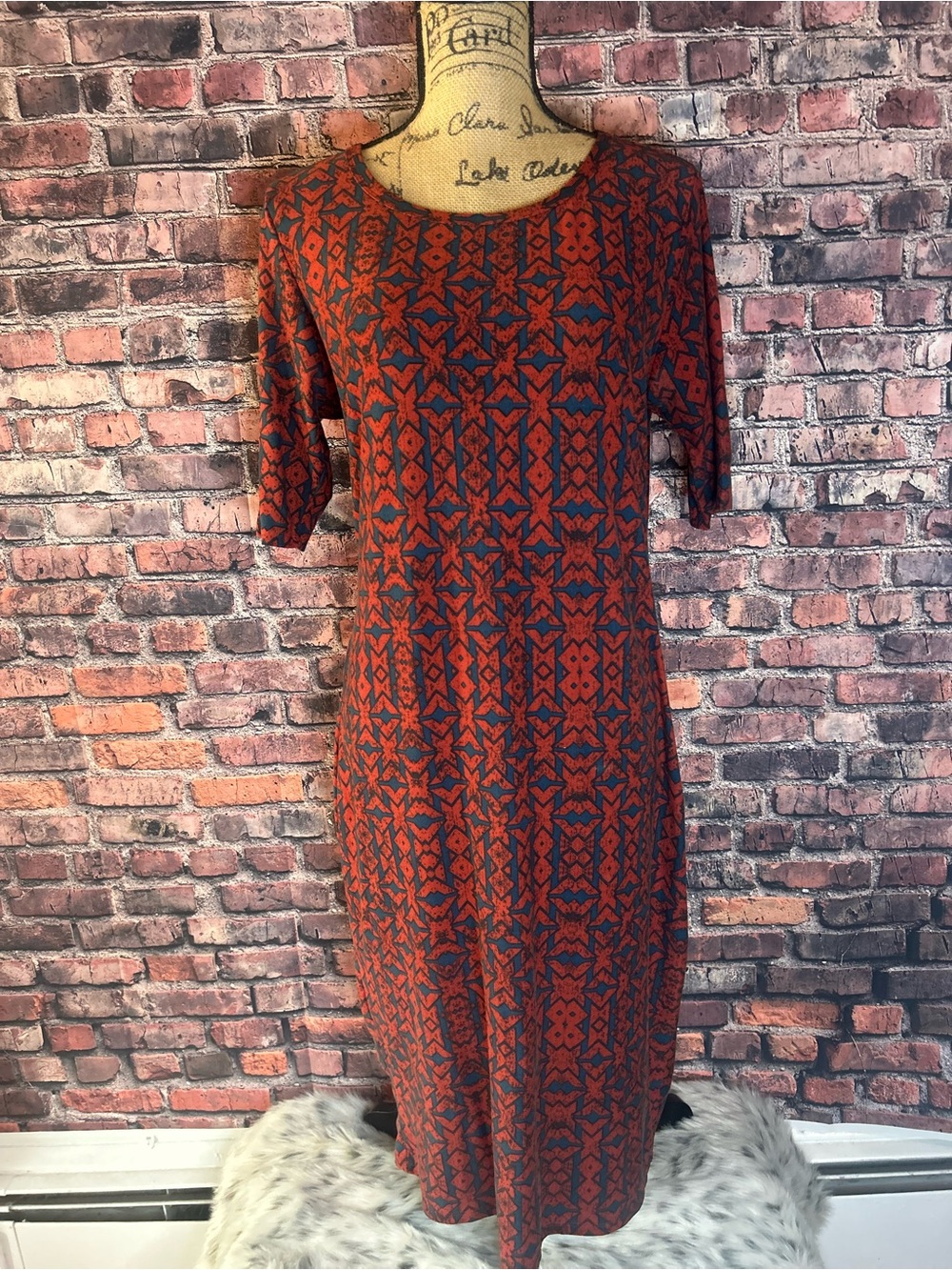 LuLaRoe Red & Navy Patterned Women's Shift Dress